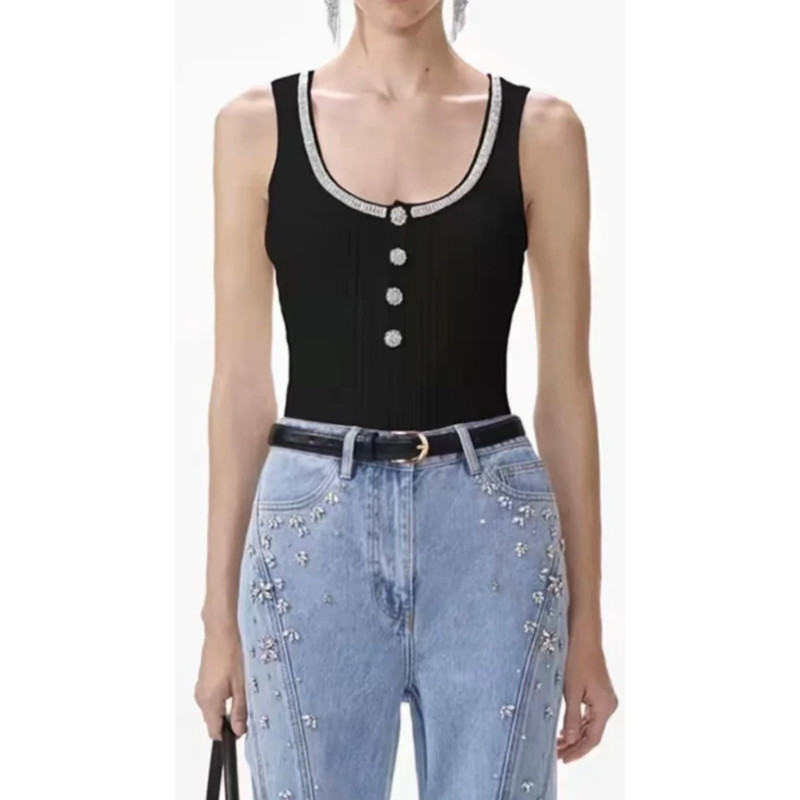 Kristal Taş Detaylı Fitilli Tasarım Siyah Bluz