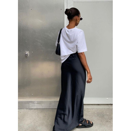 Siyah Saten Maksi Etek