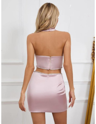 Beli Kristal Taşlı Pencereli Mini Elbise