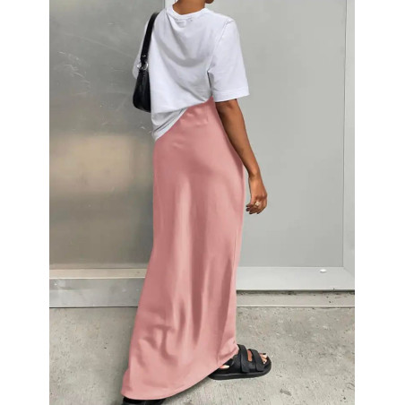 Pembe Saten Maksi Etek