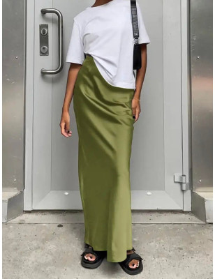 Yeşil Saten Maksi Etek