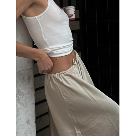 Beli Lastikli Bej Renk Maksi Saten Etek