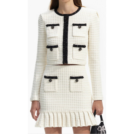 Siyah Şeritli Cepli Tasarım Triko Etek