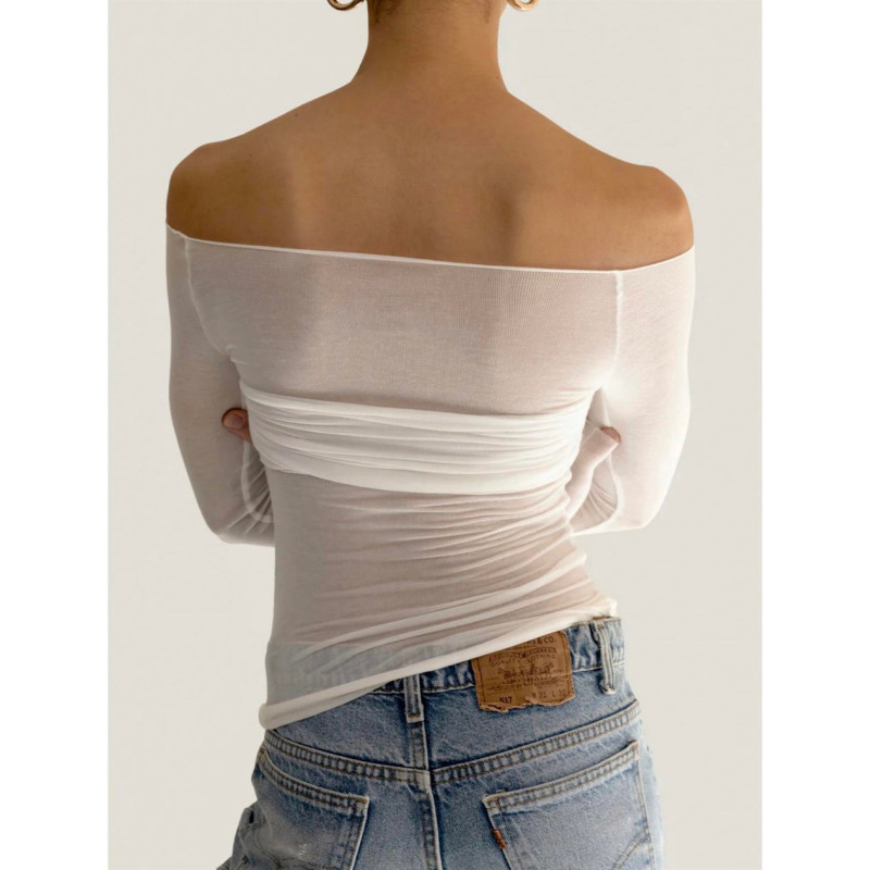 Drapeli Transparan Tasarım Krem Top