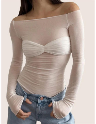 Drapeli Transparan Tasarım Krem Top