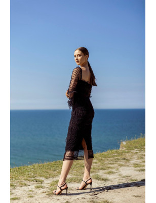 Siyah Pul Detaylı Tasarım Tül Elbise