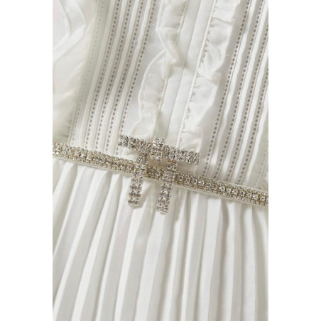 Kristal Fiyonk Detaylı Şifon Tasarım Midi Elbise