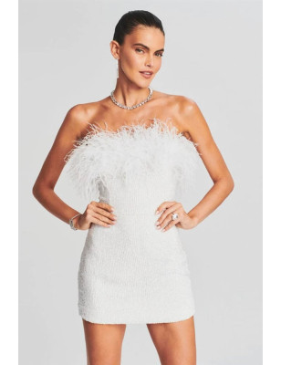 Otrişli Payetli Beyaz Mini Tasarım Elbise