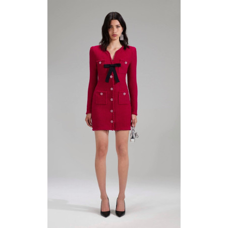 Kırmızı Kurdele Detaylı Tasarım Triko Elbise