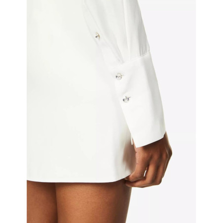 Uzun Kollu Dökümlü Koton Beyaz Mini Elbise