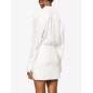 Uzun Kollu Dökümlü Koton Beyaz Mini Elbise