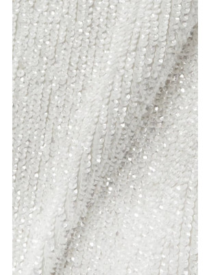 Göğsü Otrişli Payetli Yırtmaçlı Maksi Tasarım Beyaz Elbise