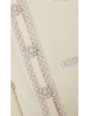 İnci İşlemeli Kurdele Detaylı Premium Beyaz Triko Elbise