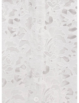 Beyaz Kısa Kollu Kemerli Dantel Midi Elbise