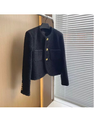 Gold Düğmeli Tasarım Siyah Tüvid Ceket