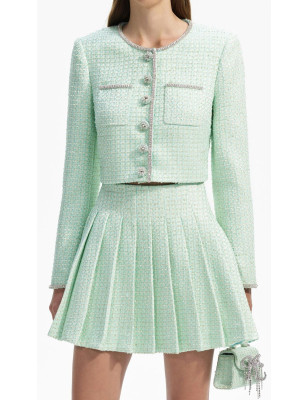 Kristal Düğmeli Mint Tasarım Tüvid Ceket