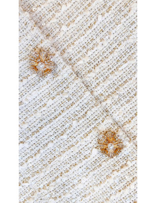 İnci Düğmeli Uzun Kollu Tasarım Tüvid Elbise