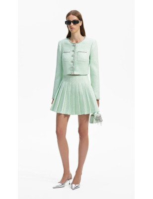 Kristal Düğmeli Mint Tasarım Tüvid Ceket