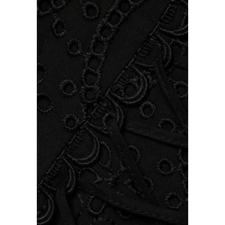 Madonna Yaka İpli Nakışlı Tasarım Mini Fisto Elbise (Siyah)