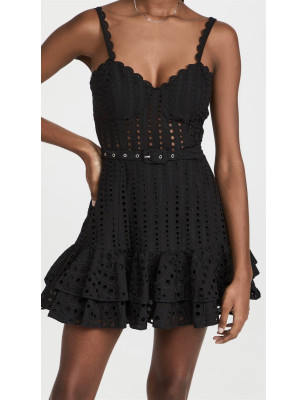 Askılı Kemerli Fisto Tasarım Mini Siyah Elbise