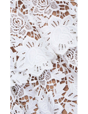 Beyaz Kare Yaka Pileli Güpür Mini Tasarım Elbise