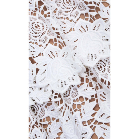 Beyaz Kare Yaka Pileli Güpür Mini Tasarım Elbise