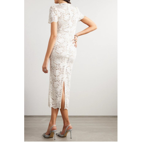 Kristal Düğme Detaylı Dantel Midi Tasarım Elbise