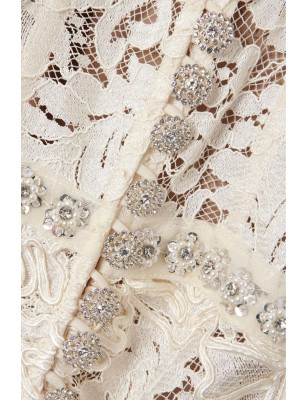 Kristal Düğme Detaylı Dantel Midi Tasarım Elbise