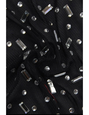 Kristal Taşlı Transparan Tasarım Siyah Tül Elbise