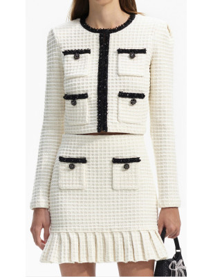 Siyah Şeritli Cepli Tasarım Triko Etek