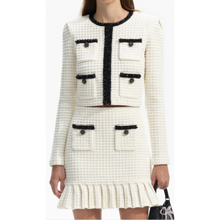 Siyah Şeritli Cepli Tasarım Triko Etek