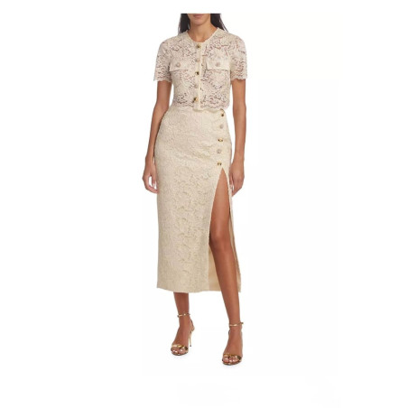 Düğmeli Cepli Dantel Tasarım Bluz