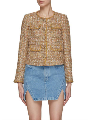 Gold Düğmeli Tasarım Beyaz Tüvid Ceket