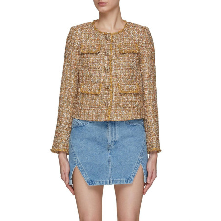 Gold Düğmeli Tasarım Beyaz Tüvid Ceket