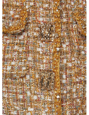 Gold Düğmeli Tasarım Beyaz Tüvid Ceket