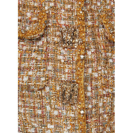 Gold Düğmeli Tasarım Beyaz Tüvid Ceket