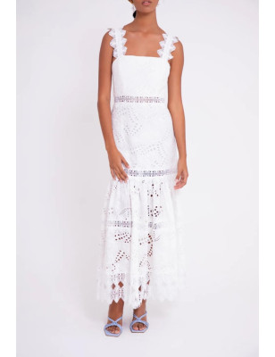 Askılı Fisto Beyaz Maksi Elbise