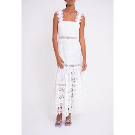 Askılı Fisto Beyaz Maksi Elbise