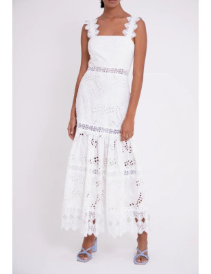 Askılı Fisto Beyaz Maksi Elbise