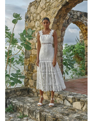 Askılı Fisto Beyaz Maksi Elbise