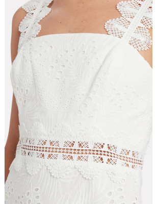 Askılı Fisto Beyaz Maksi Elbise