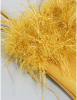 İp Askılı Otrişli Sarı Saten Elbise