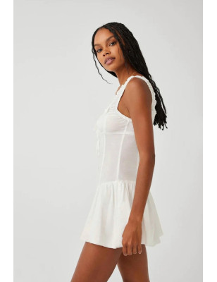 Askılı Beyaz Mini Tasarım Elbise