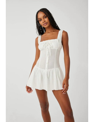 Askılı Beyaz Mini Tasarım Elbise