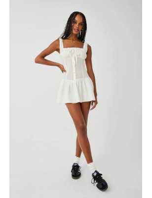 Askılı Beyaz Mini Tasarım Elbise