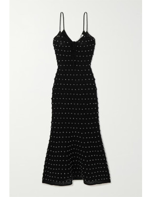 Boncuk İşlemeli File Örgü Siyah Tasarım Elbise