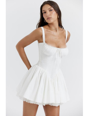 Korseli Beyaz Tasarım Mini Elbise