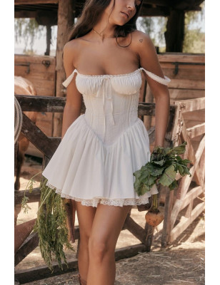 Korseli Beyaz Tasarım Mini Elbise