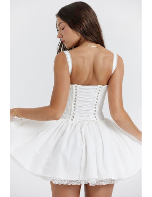 Korseli Beyaz Tasarım Mini Elbise