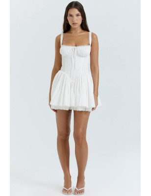 Korseli Beyaz Tasarım Mini Elbise